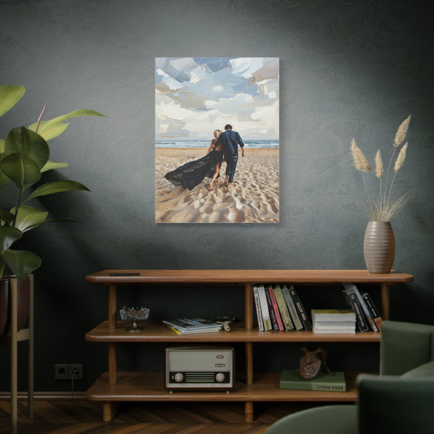 Beach Couple Canvas Print — Romantic Seaside Wall Art, Matte Stretched 1.25"
