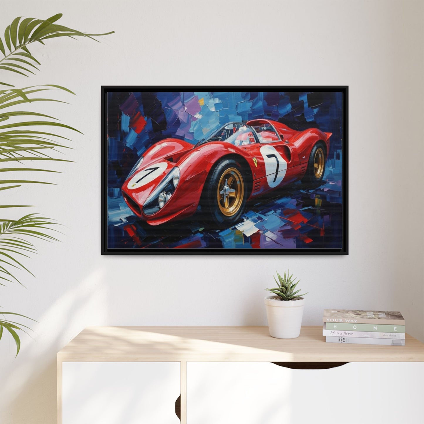 Vintage Ferrari Red Racecar Matte Canvas Framed Wall Art