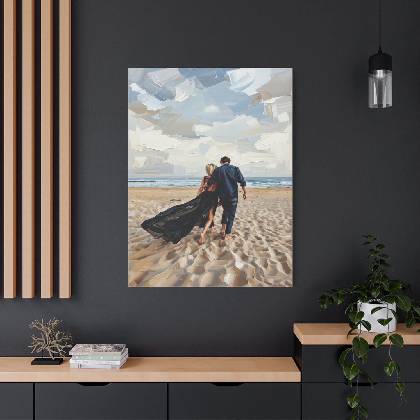 Beach Couple Canvas Print — Romantic Seaside Wall Art, Matte Stretched 1.25"