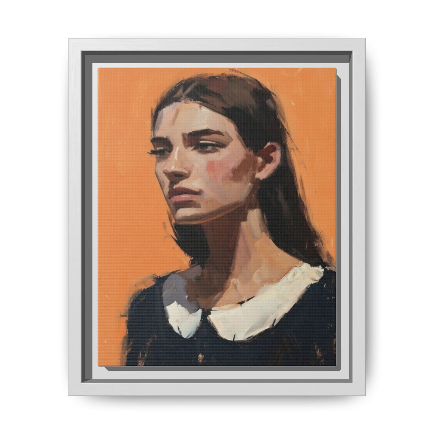 Framed Matte Canvas Portrait Art — Modern Figurative Painting on Orange