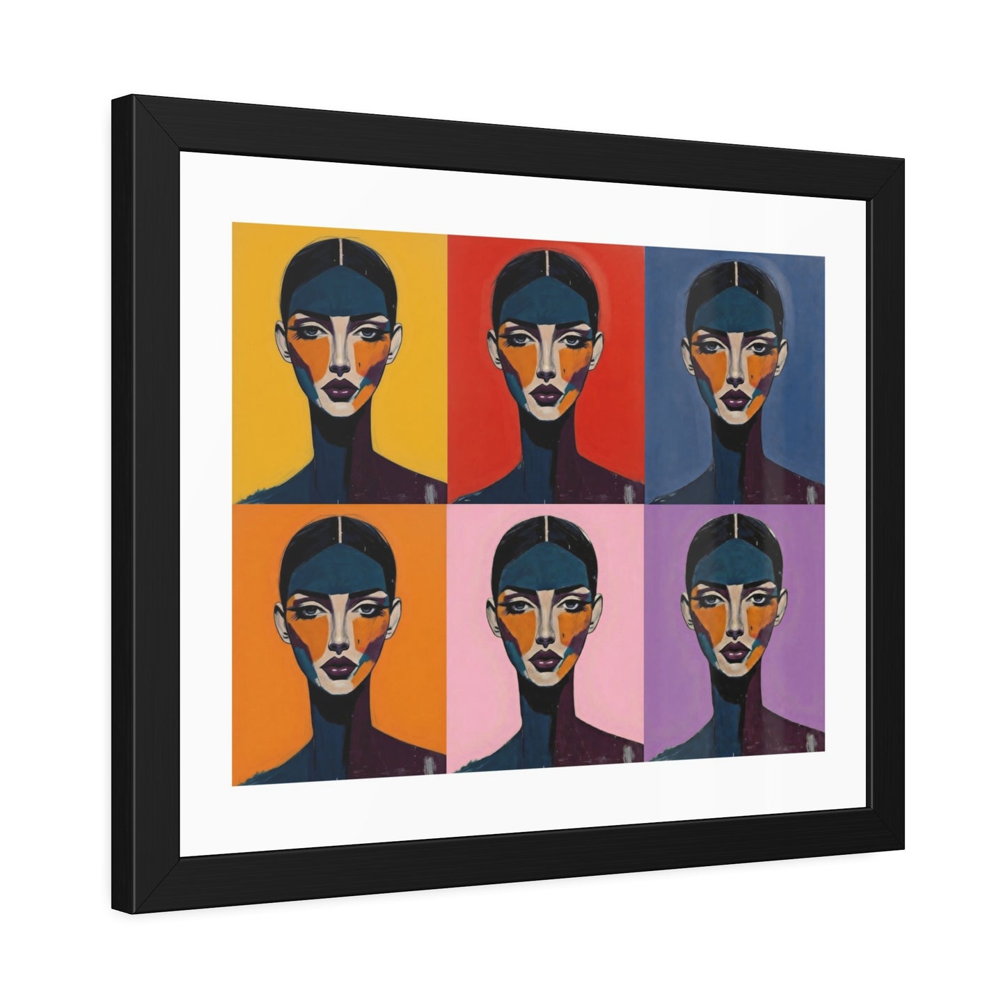 Pop Art Portrait Framed Poster — Colorful Six-Panel Modern Wall Art