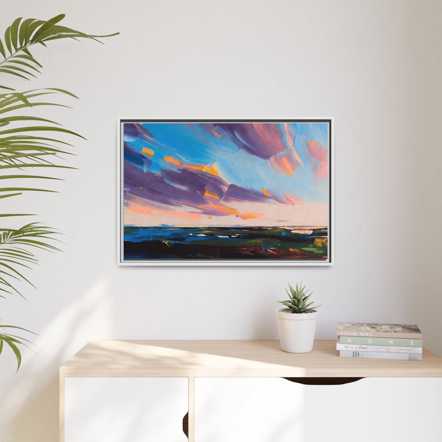 Framed Matte Canvas Abstract Seascape Sunset Art Print