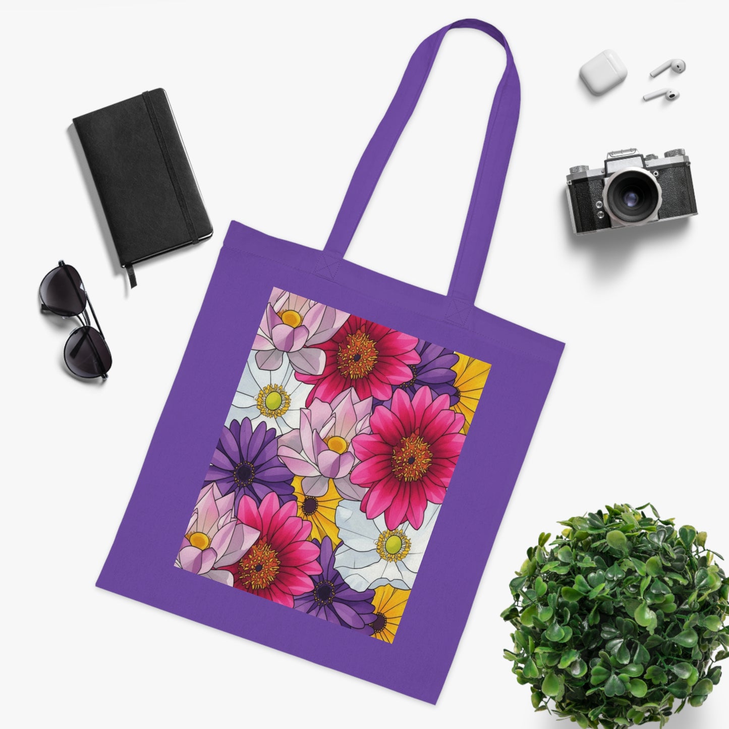 Floral Burst Cotton Tote Bag — Colorful Daisy & Gerbera Garden Print
