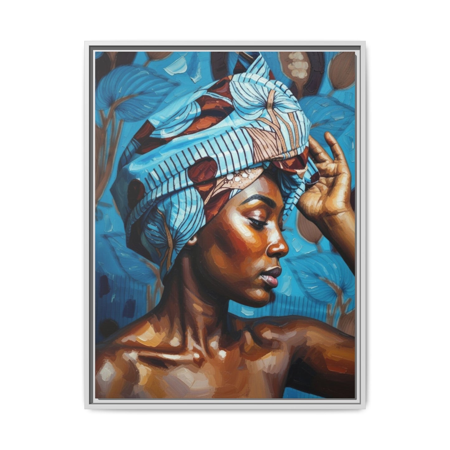 Framed Canvas Art — Portrait of Woman in Blue Headwrap