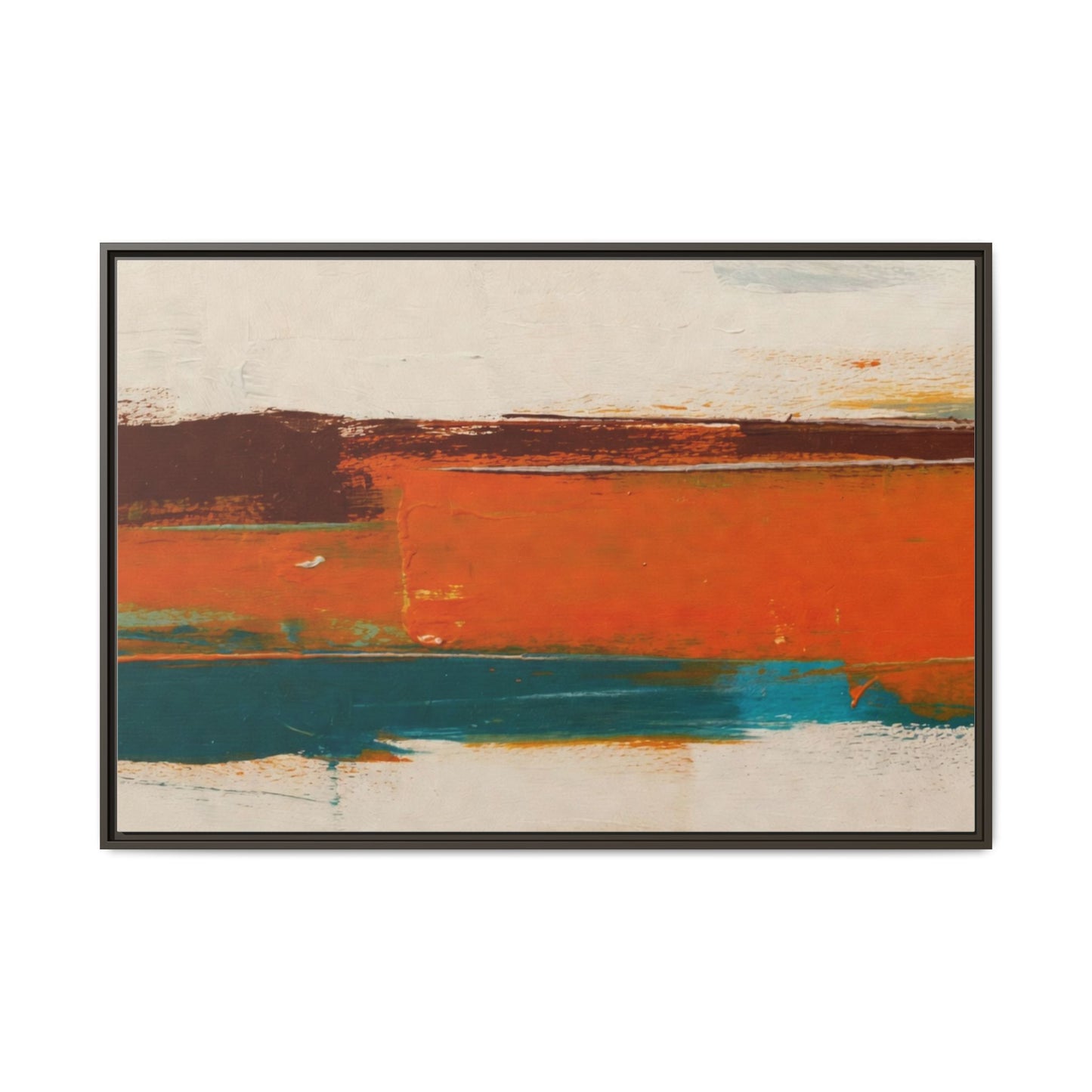 Abstract Horizon Matte Canvas Framed Print — Modern Orange Teal Wall Art