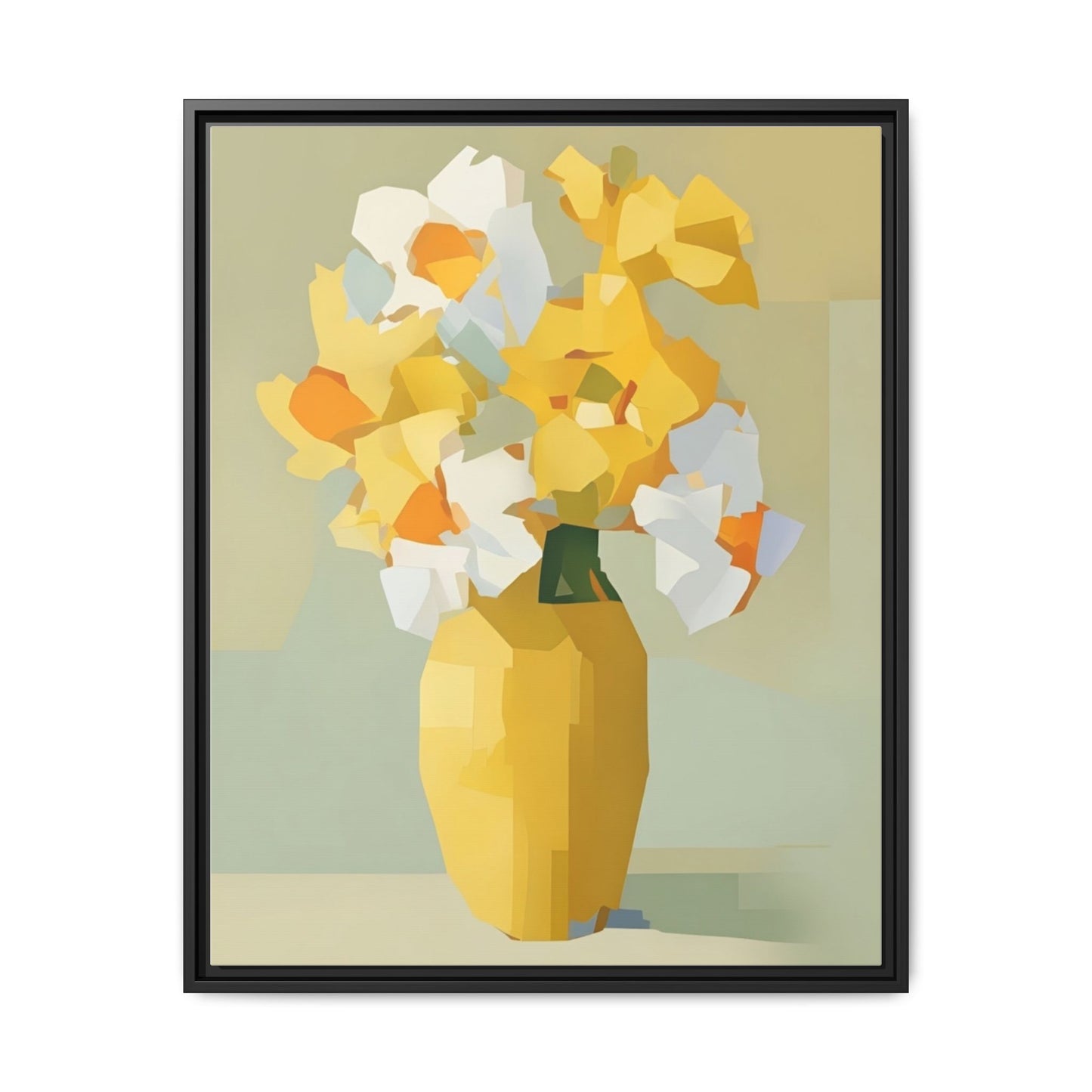 Framed Floral Canvas Print — Yellow Vase Bouquet Wall Art