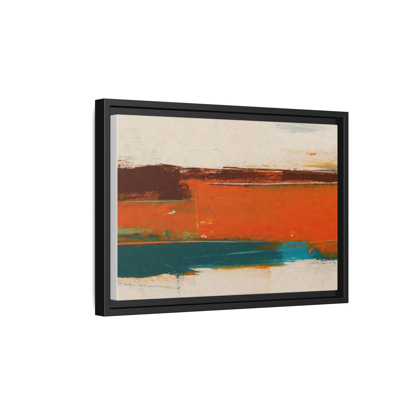 Abstract Horizon Matte Canvas Framed Print — Modern Orange Teal Wall Art