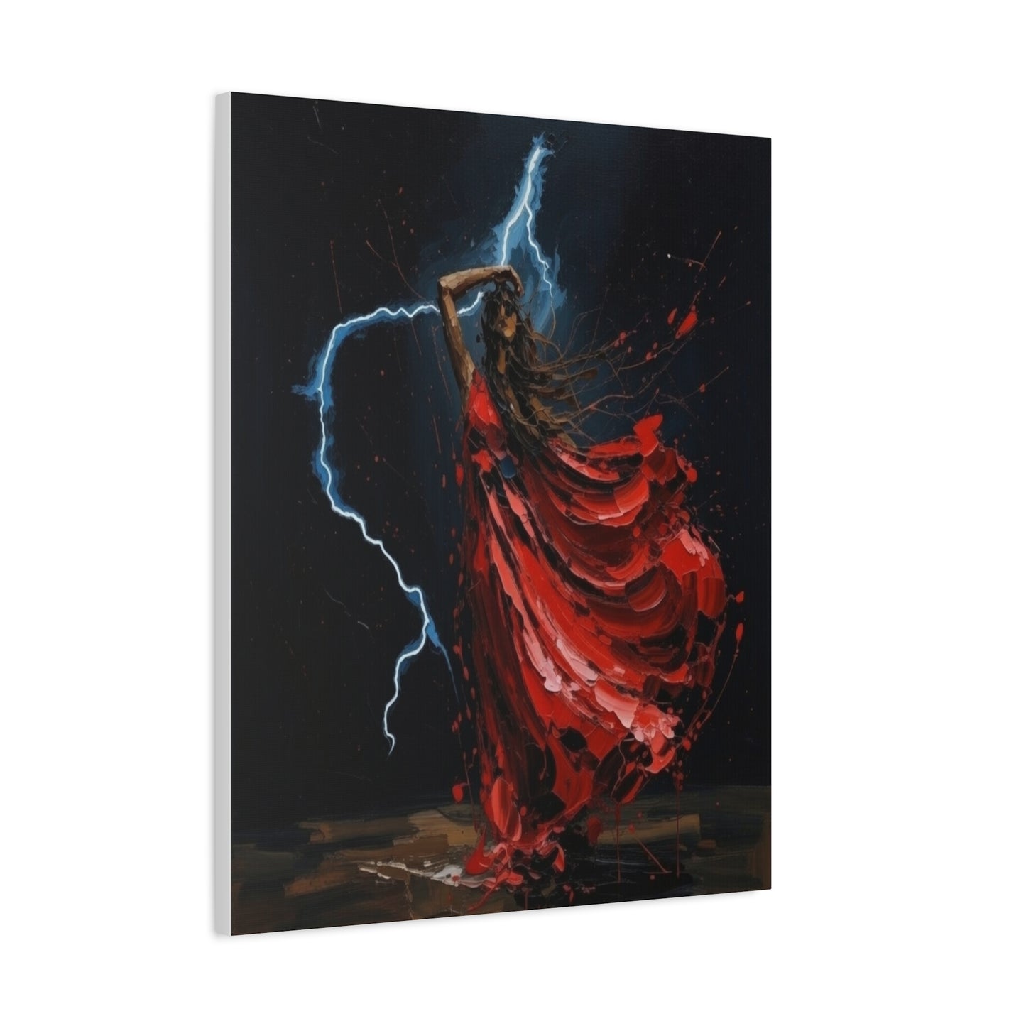 Red Dance Lightning - Matte Stretched Canvas Art