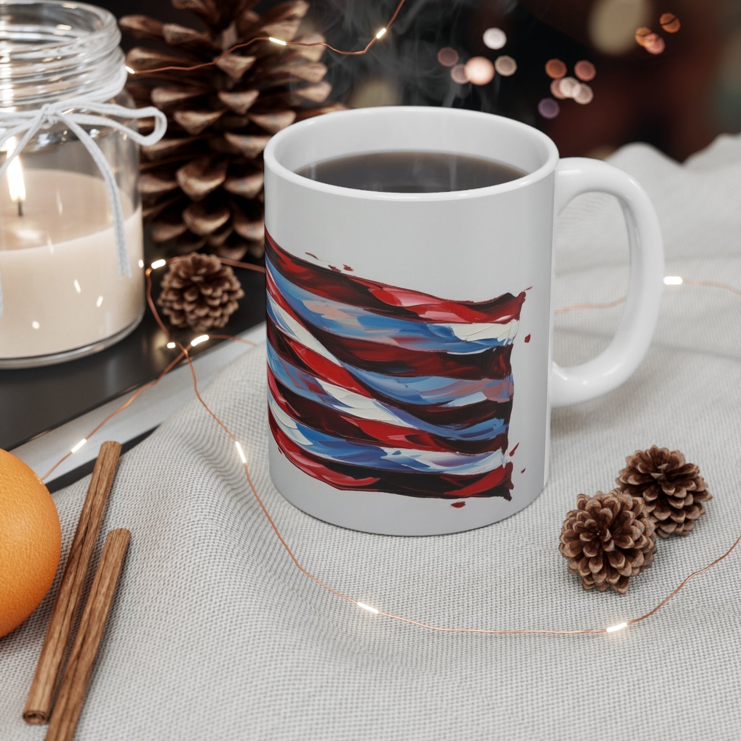 American Flag Coffee Mug — Patriotic 11oz White Mug