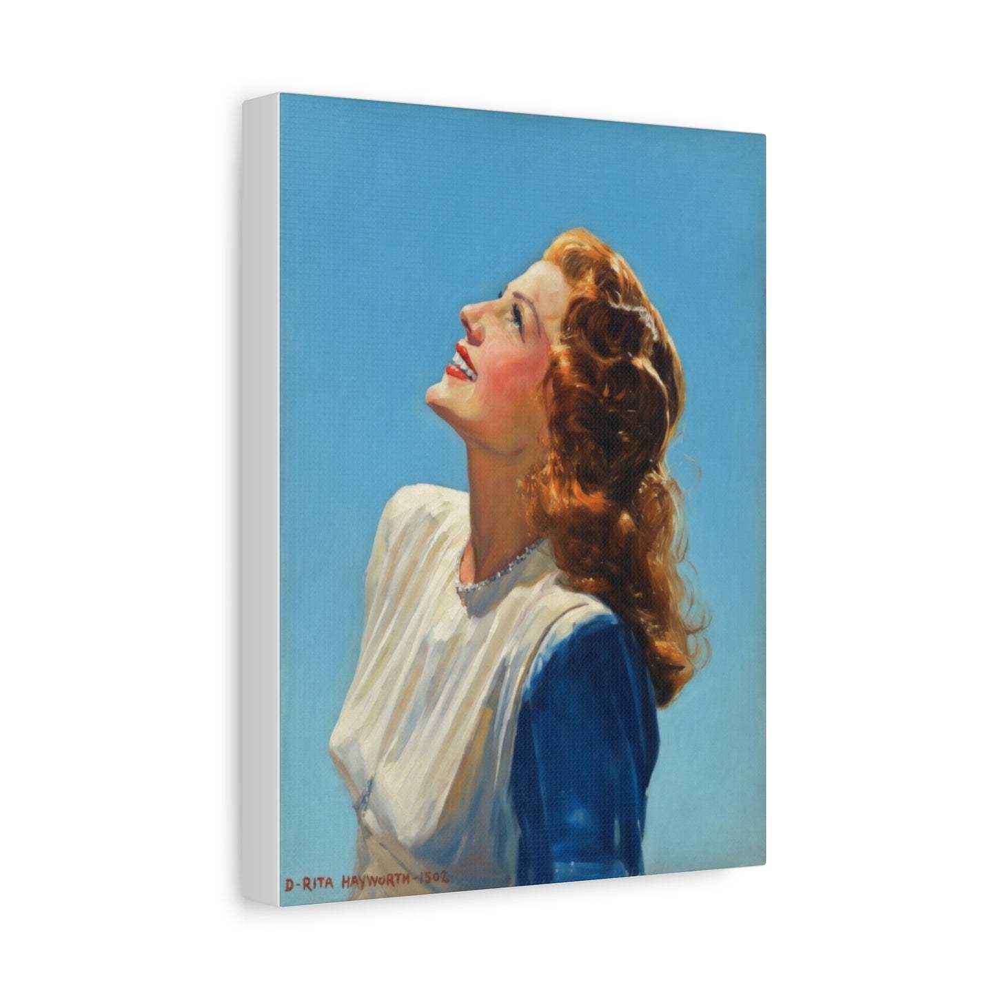Vintage Rita Hayworth Portrait Matte Canvas Print — Woman Looking Up Wall Art
