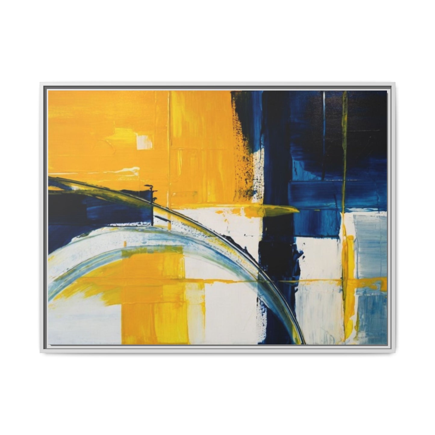 Abstract Yellow & Blue Framed Canvas Wall Art — Modern Matte Canvas Print