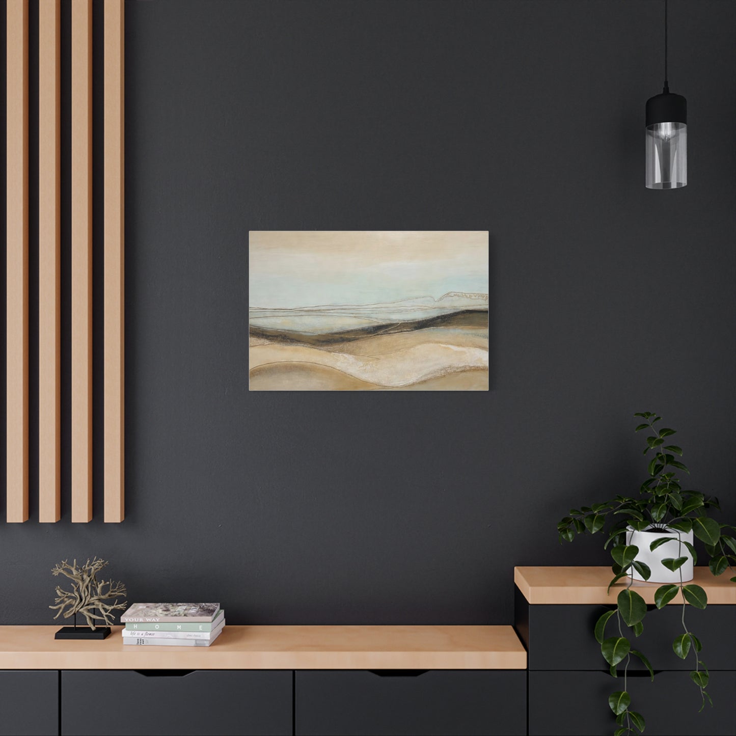 Abstract Coastal Landscape Matte Canvas Wall Art — Neutral Beach Waves Stretched Canvas
