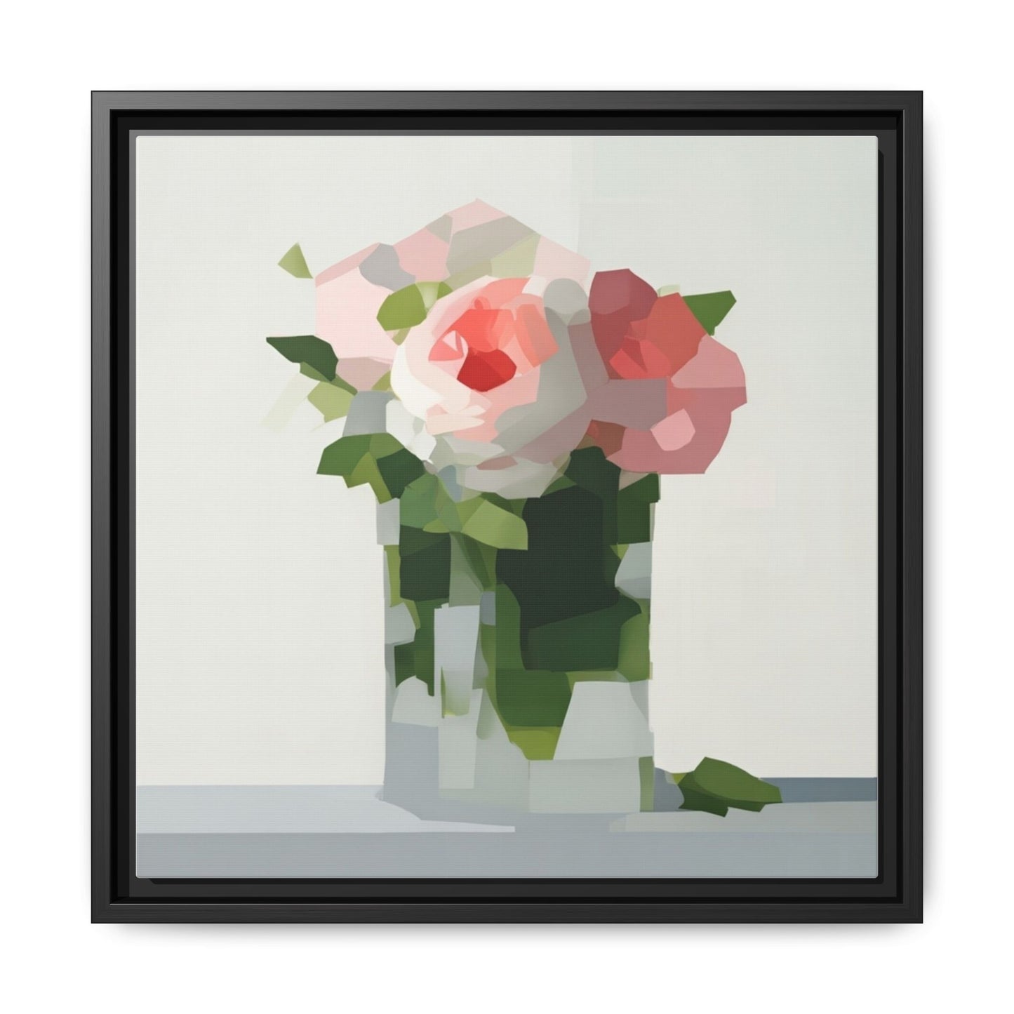 Framed Floral Canvas Print — Modern Pink Roses Still Life