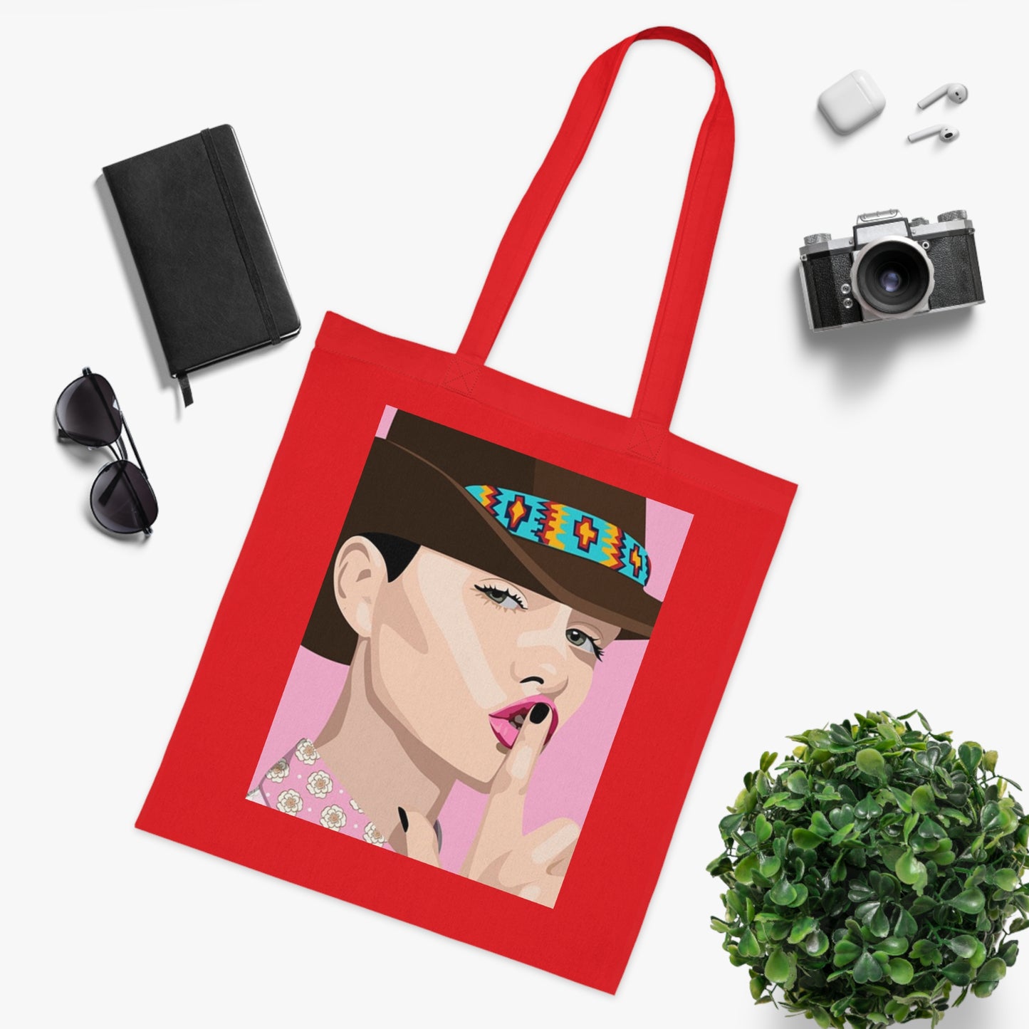 Pop Art Woman Tote Bag — Stylish Retro Portrait Cotton Shopper