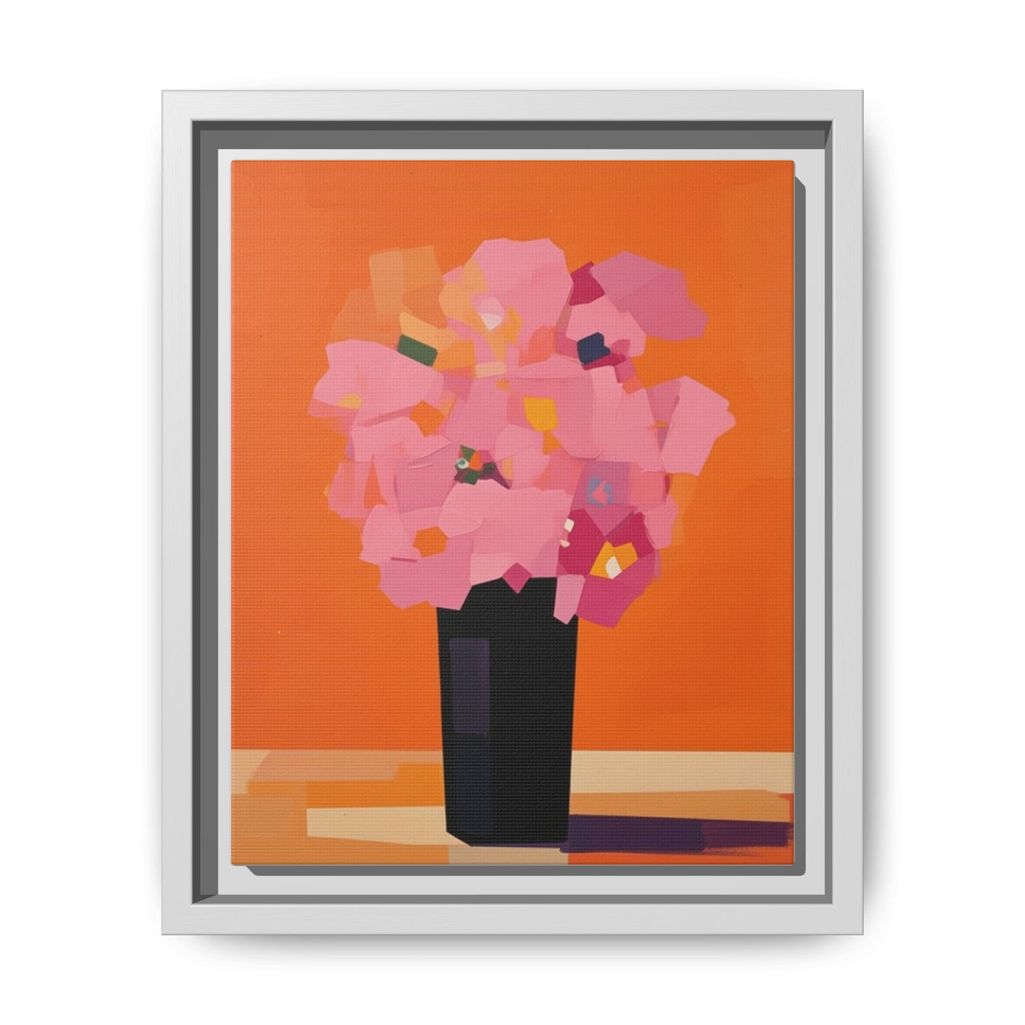Framed Floral Canvas Art — Pink Bouquet on Orange Background