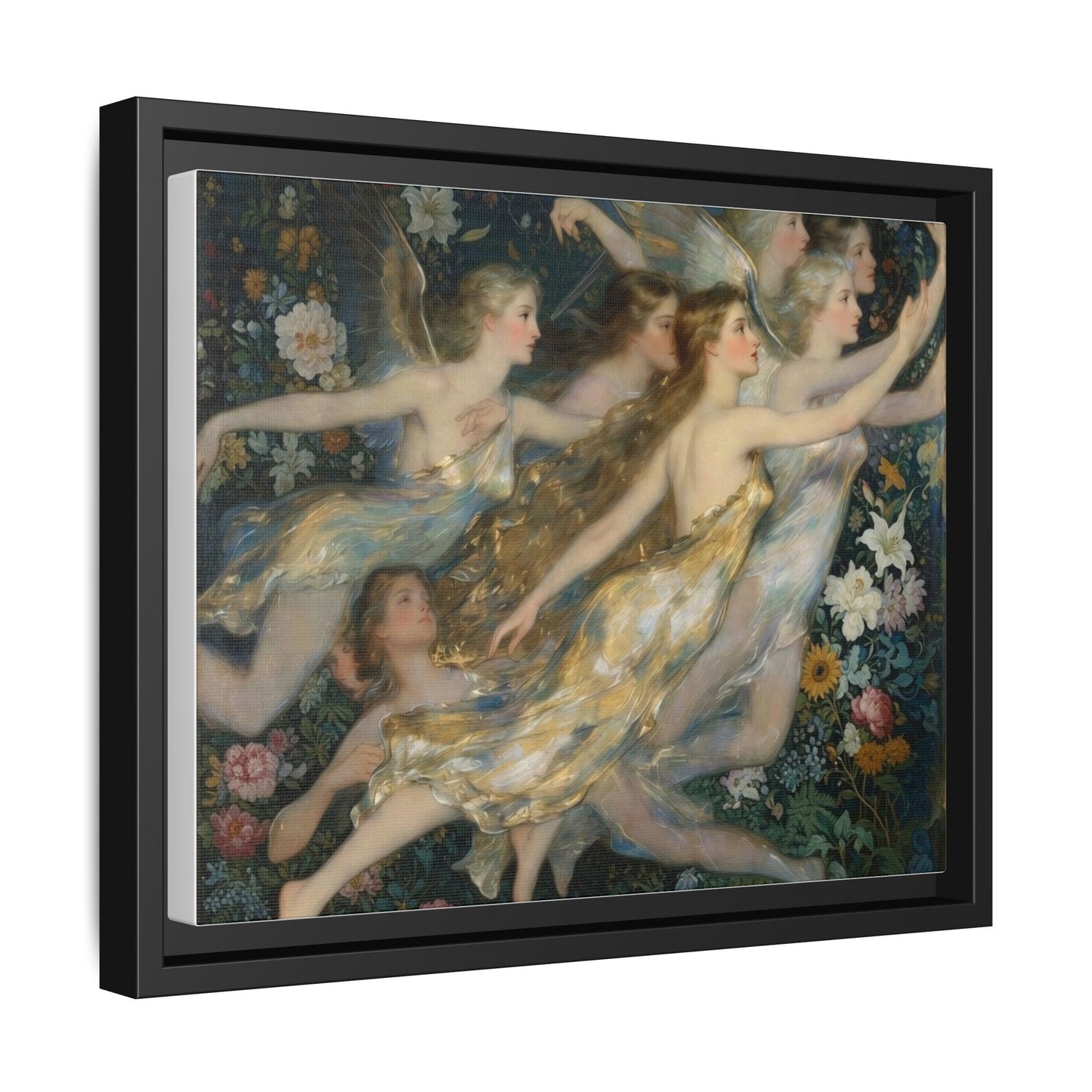 Framed Matte Canvas Wall Art — Vintage Fairies & Floral Painting