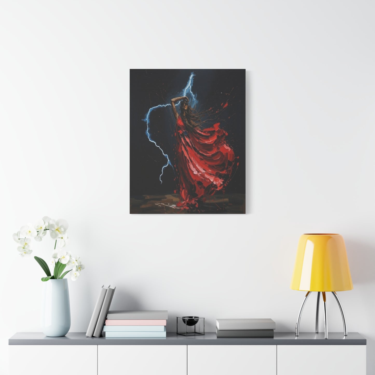 Red Dance Lightning - Matte Stretched Canvas Art