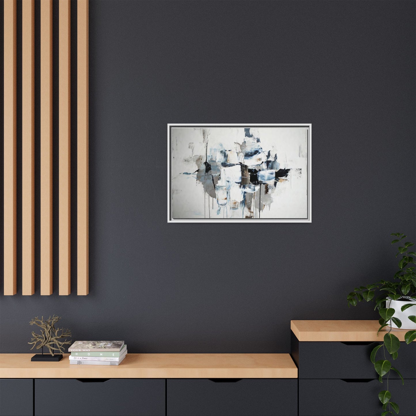 Framed Abstract Canvas Art — Blue Neutral Modern Wall Print