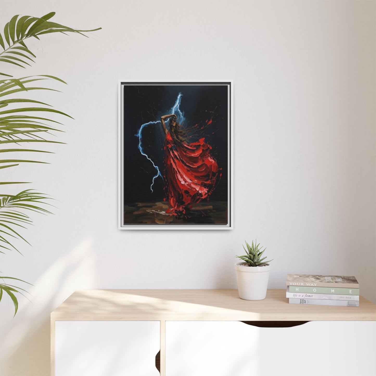 Framed Matte Canvas Print — Red Dancer Lightning Art