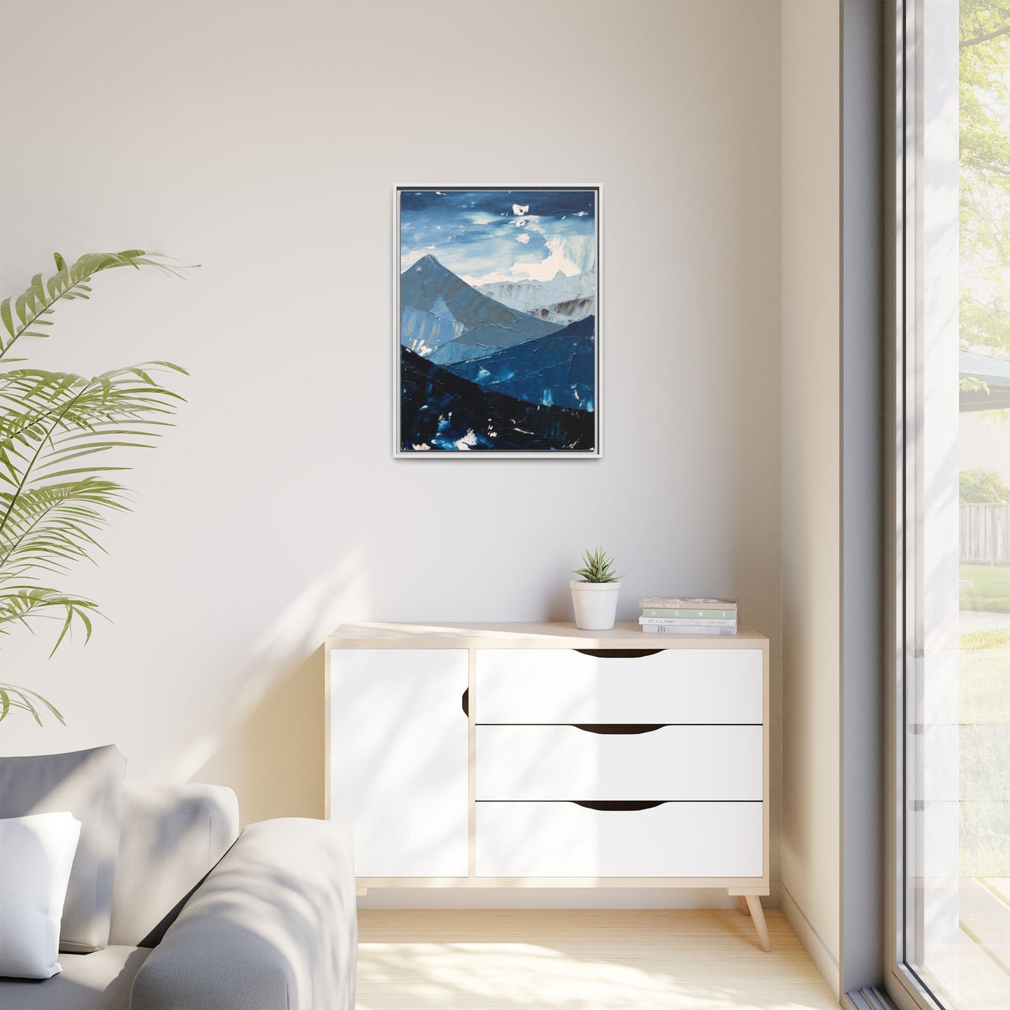 Blue Mountain Landscape Matte Canvas Framed | Abstract Mountain Wall Art