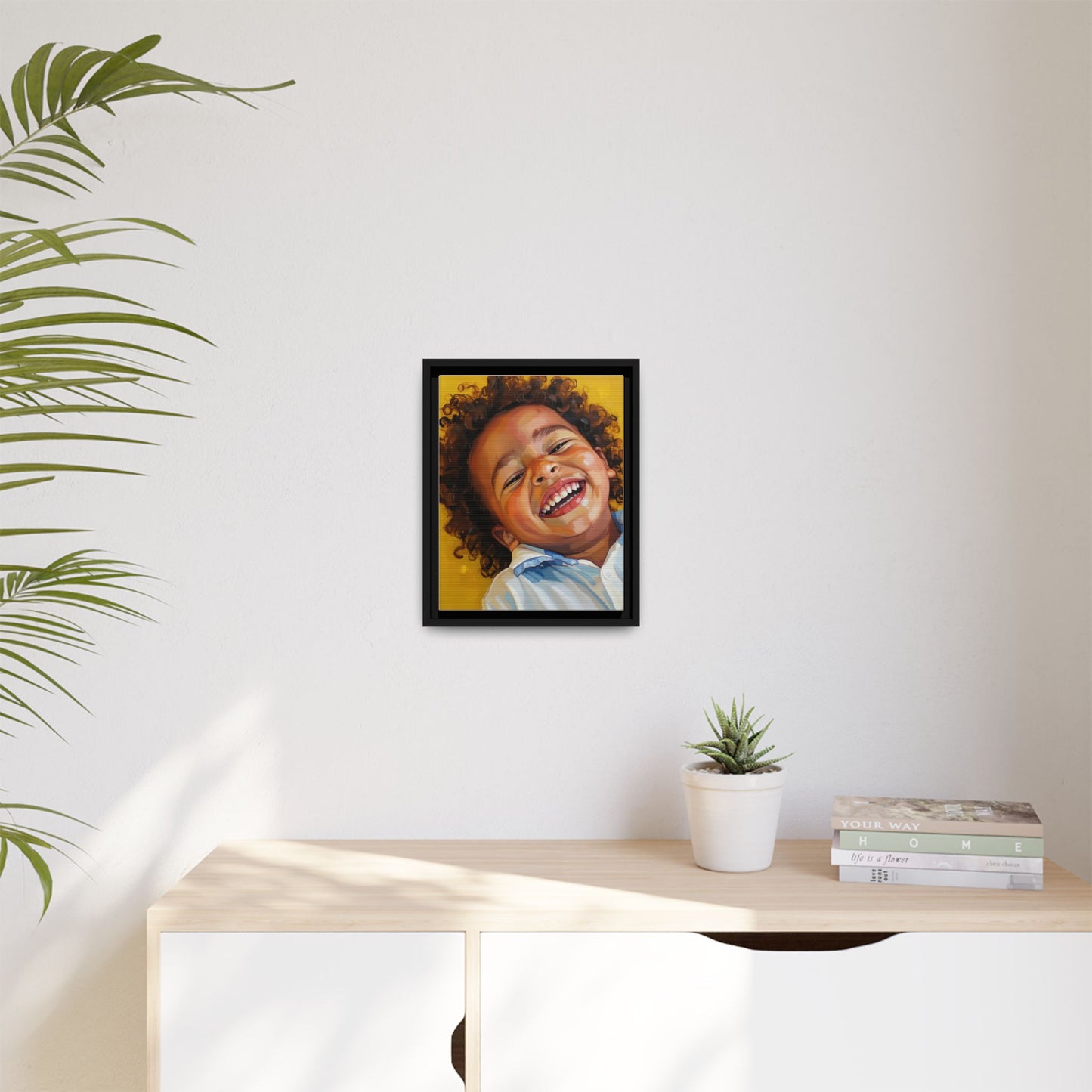 Framed Matte Canvas Print – Joyful Child Portrait, Colorful Nursery Wall Art