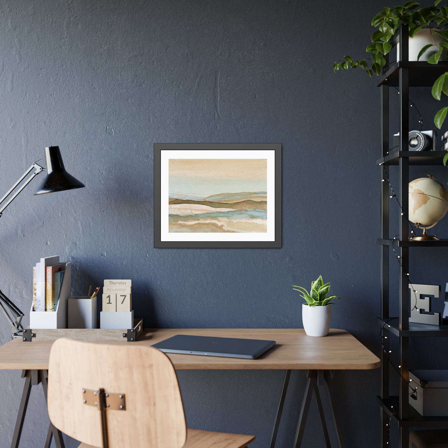 Framed Abstract Landscape Poster — Coastal Watercolor Wall Art