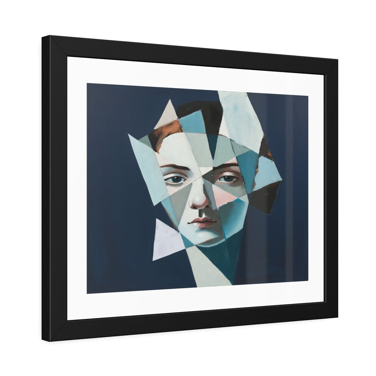 Abstract Geometric Portrait Framed Poster — Modern Blue Art Print