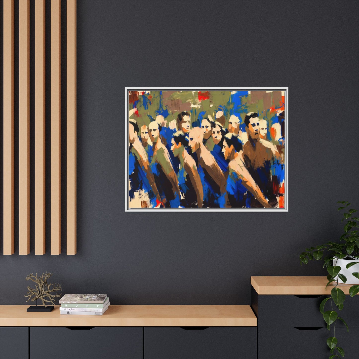Abstract Crowd Matte Canvas Print — Framed Multi-Color Wall Art