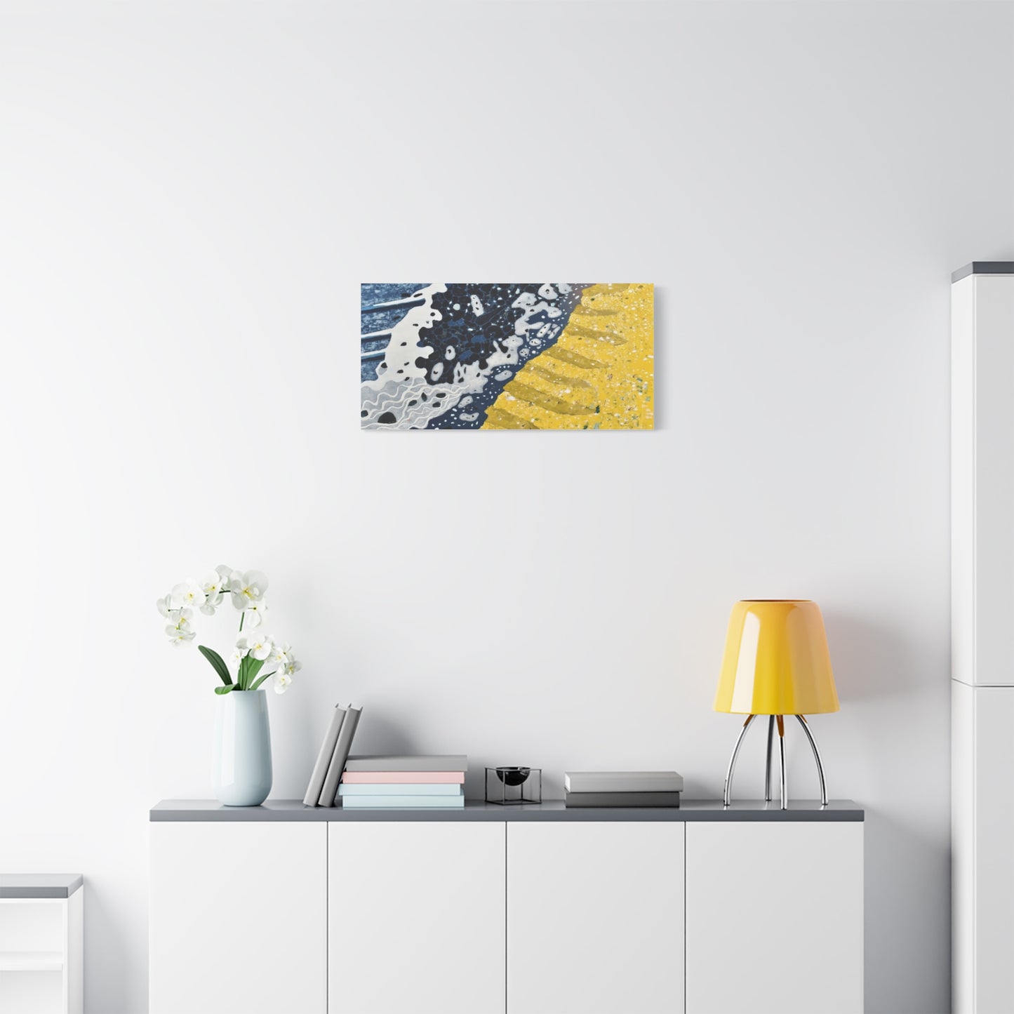 Abstract Blue & Yellow Fluid Art Canvas Print — Matte Stretched Wall Art