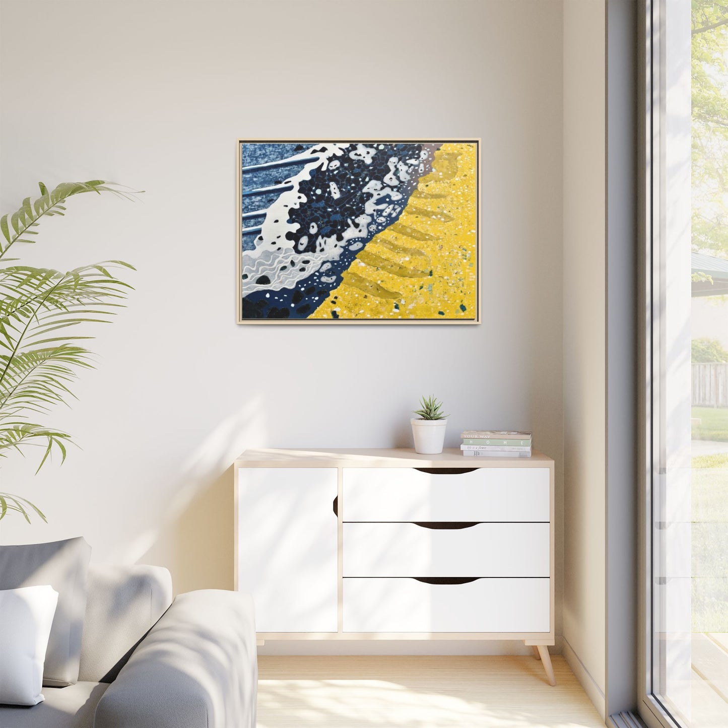 Framed Abstract Ocean & Sand Matte Canvas Print