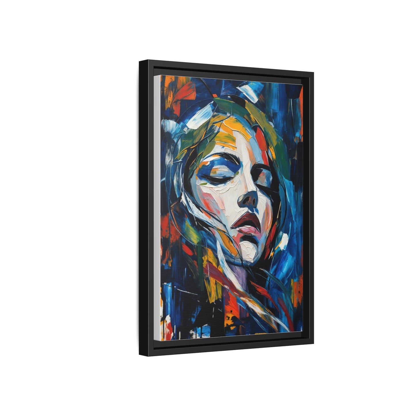 Abstract Colorful Woman Portrait — Framed Matte Canvas Wall Art