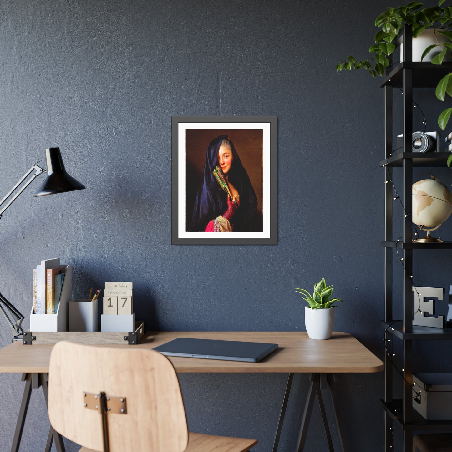 Framed Art Print — Woman with Fan Vintage Portrait Poster