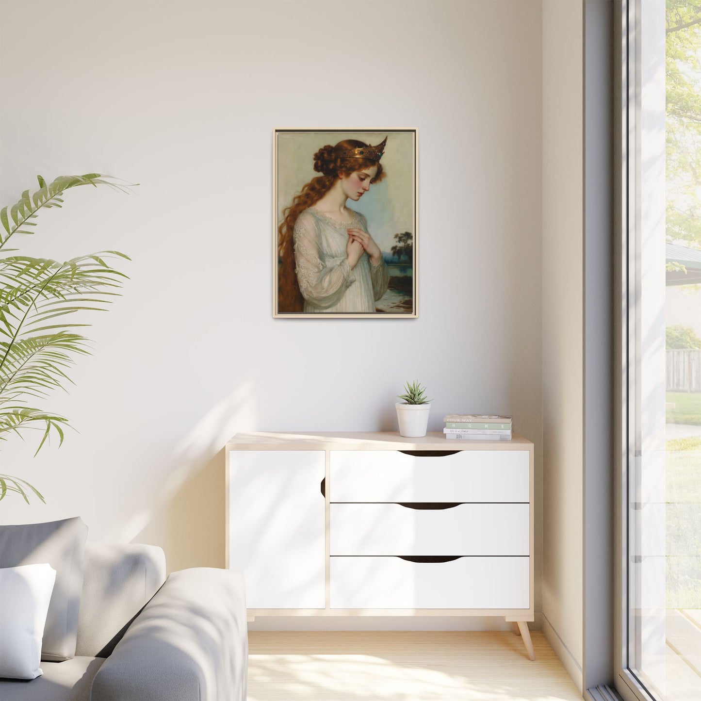 Framed Matte Canvas Print — Vintage Pre-Raphaelite Princess Portrait
