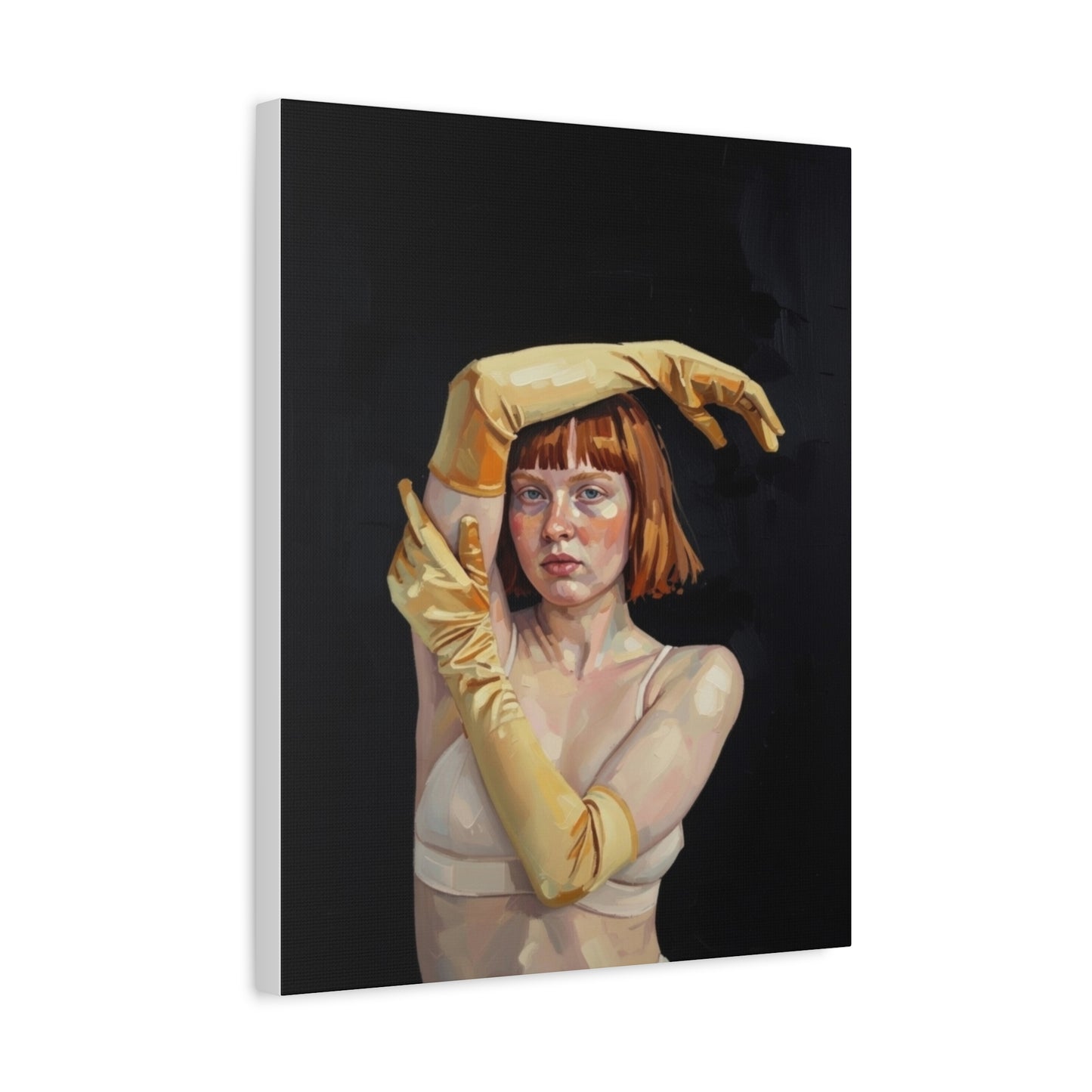 Contemporary Portrait Canvas — Redhead in Yellow Gloves Matte Stretched Art