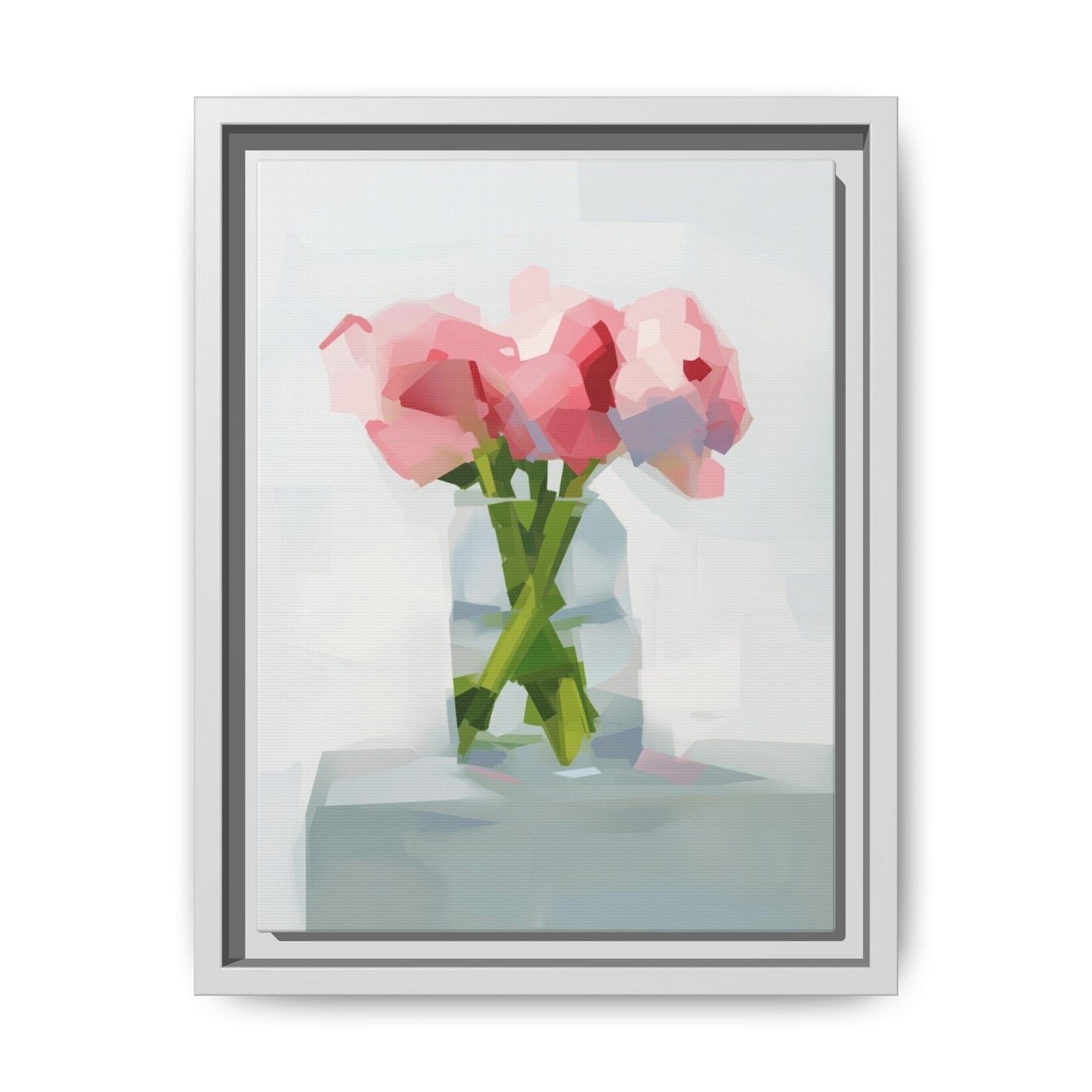 Framed Floral Canvas Art — Pink Peonies in Vase (Matte)
