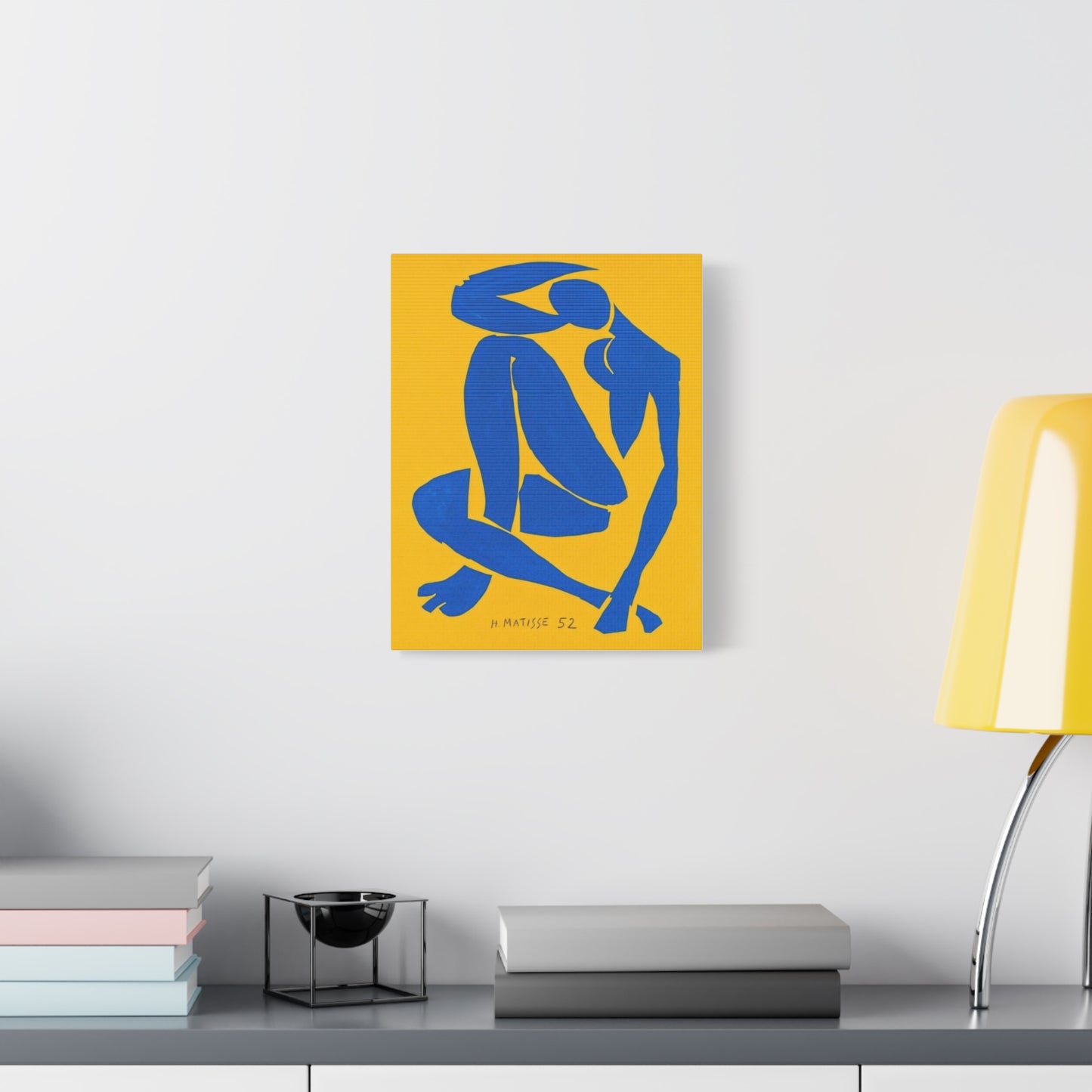 Blue Matisse Nude Silhouette Matte Canvas Print — Modern Yellow Wall Art