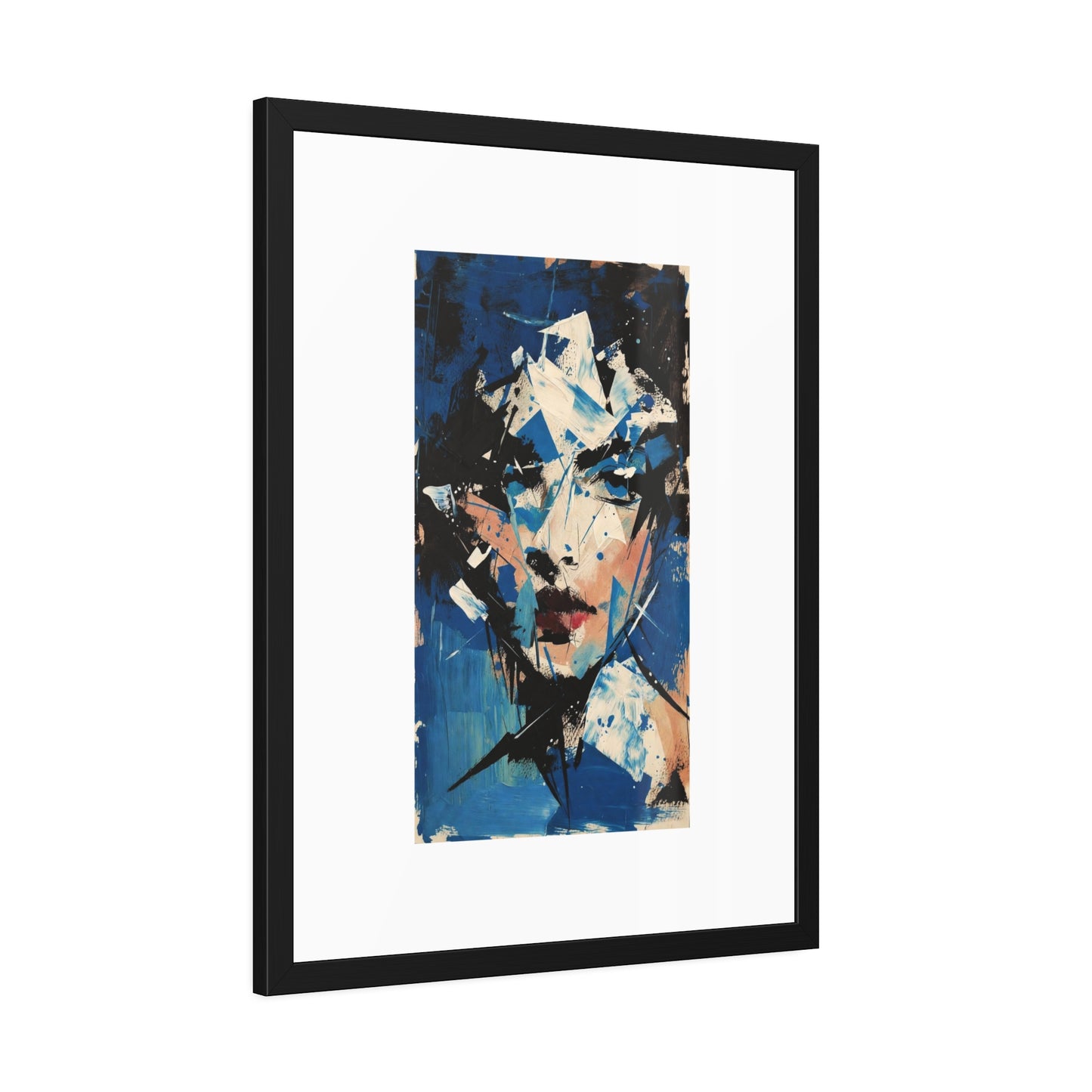 Abstract Blue Portrait Framed Paper Poster — Modern Expressionist Wall Art