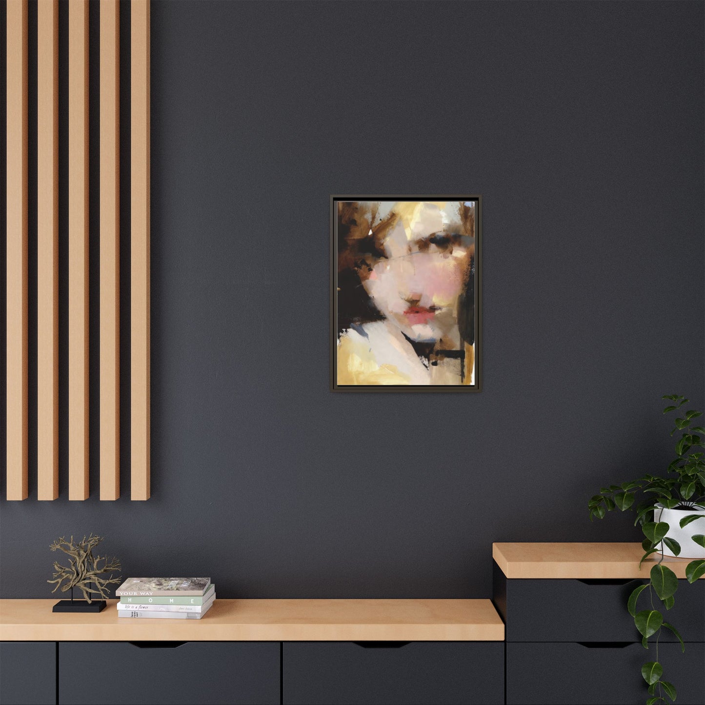 Abstract Portrait Matte Canvas Framed Print — Modern Feminine Wall Art