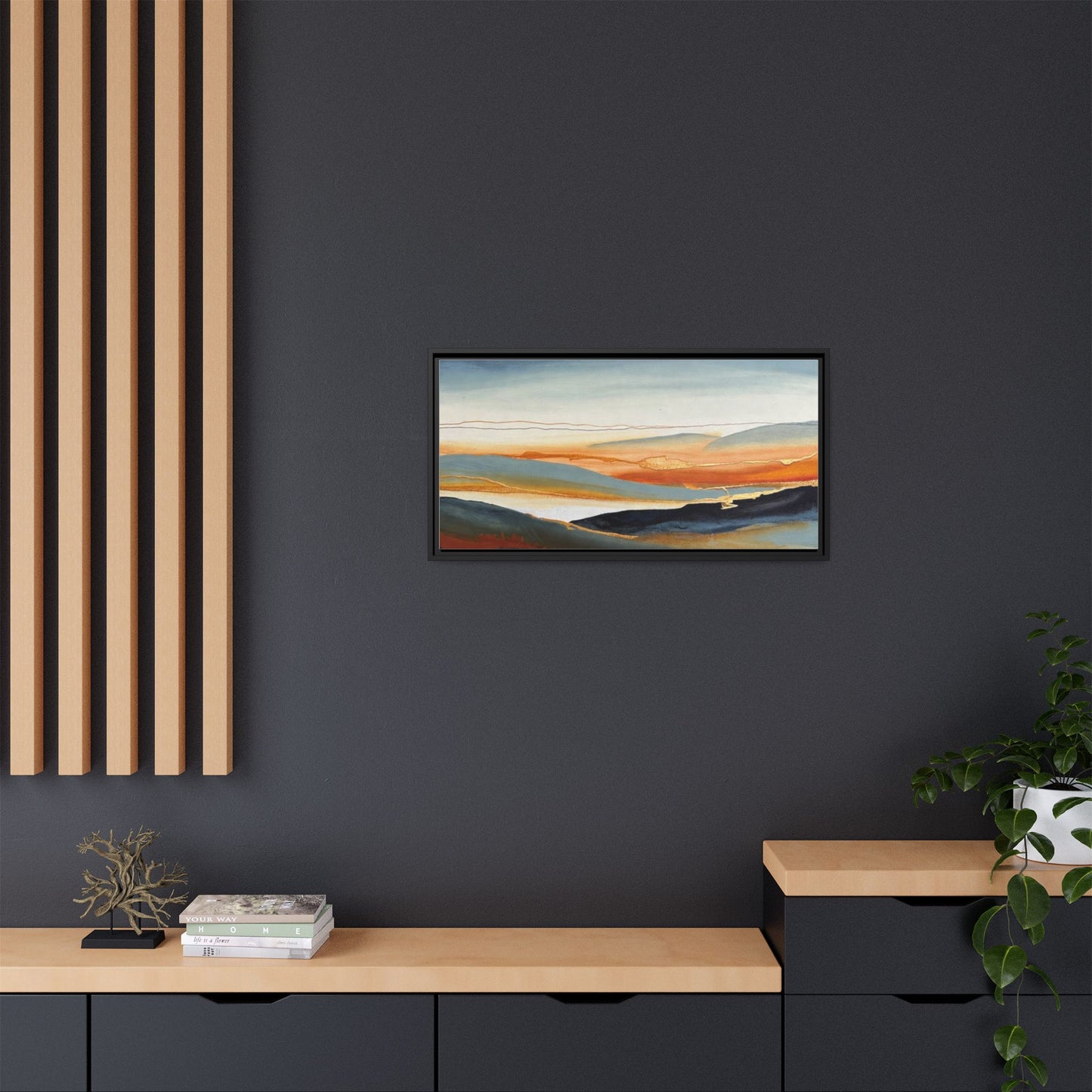 Framed Matte Canvas: Abstract Coastal Sunset Landscape Wall Art