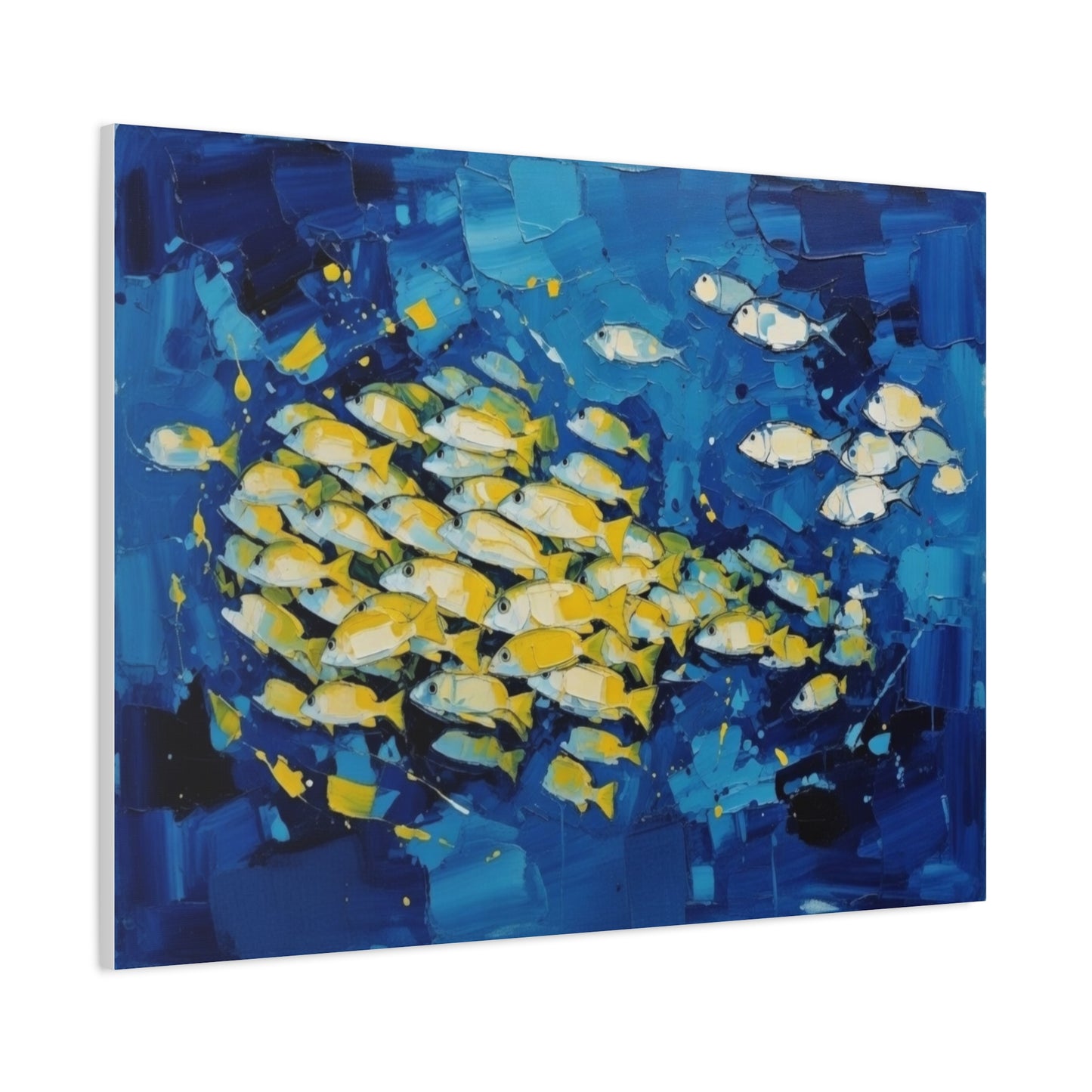 Canvas Wall Art - Blue School of Fish Matte Stretched Canvas