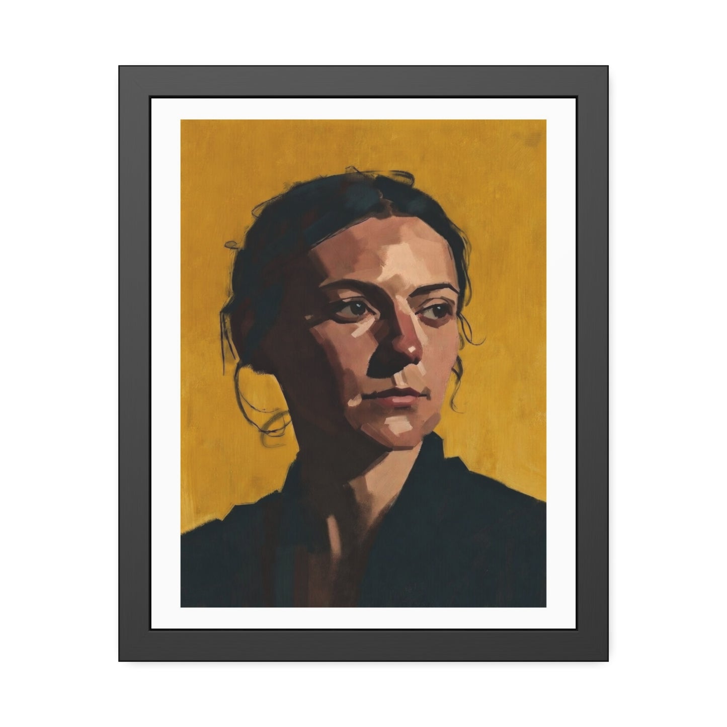 Framed Portrait Poster — Modern Painted Portrait on Mustard Background
