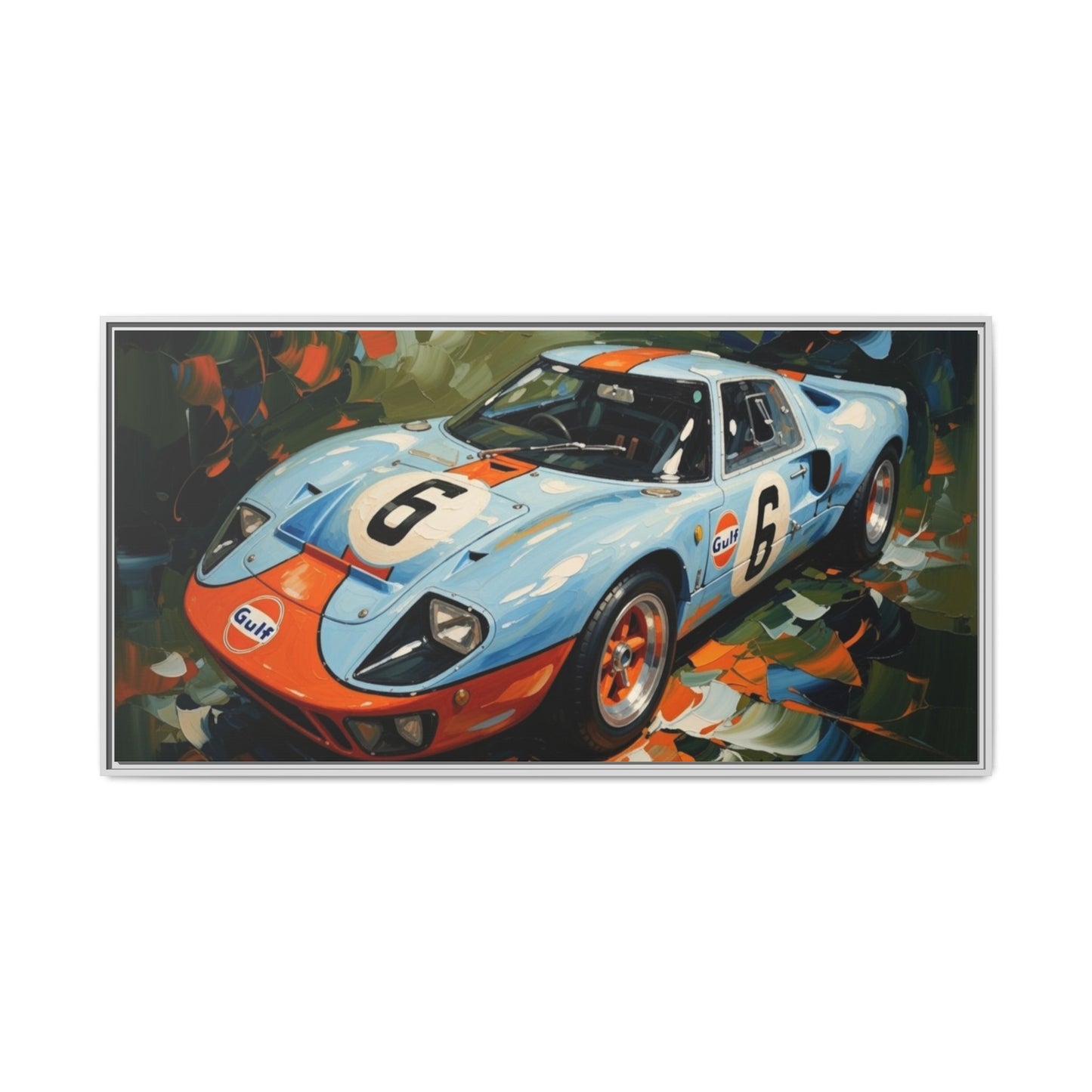 Gulf Racing GT40 Matte Framed Canvas — Vintage Sports Car Wall Art