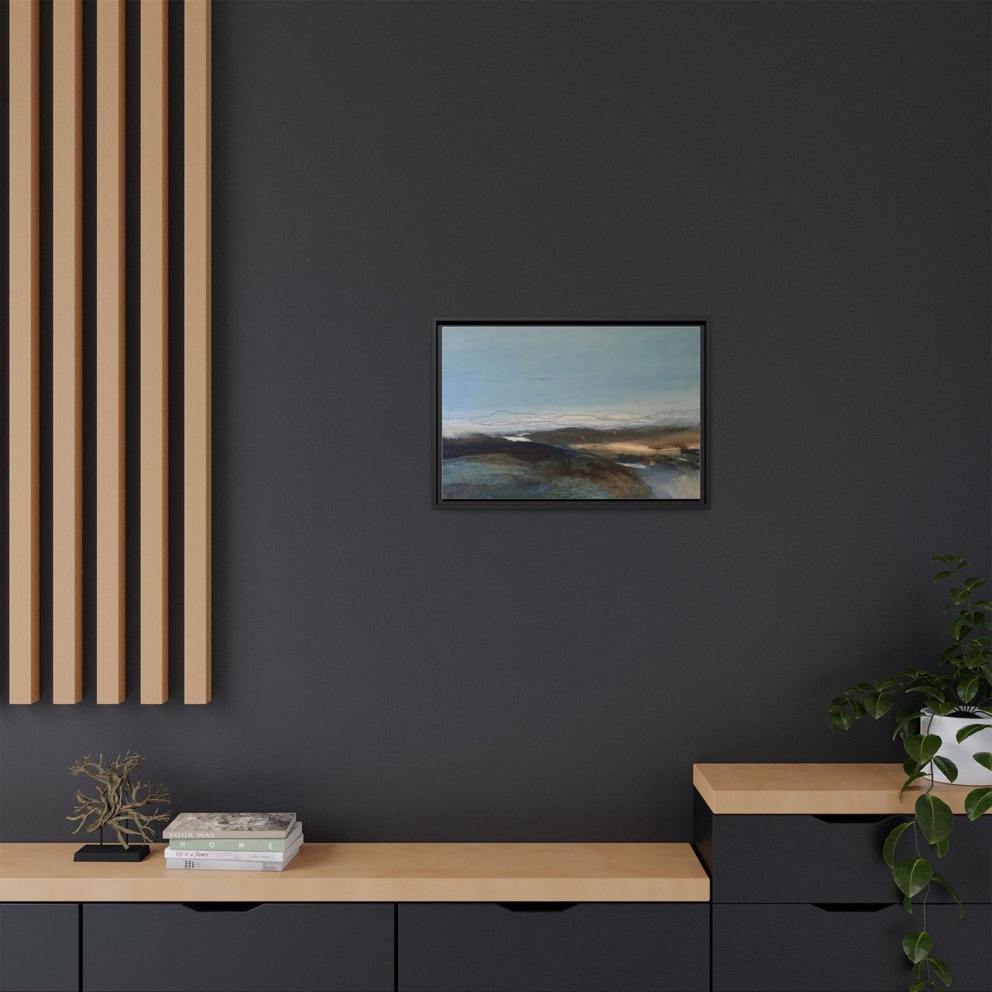 Framed Matte Canvas Wall Art — Serene Abstract Blue Landscape