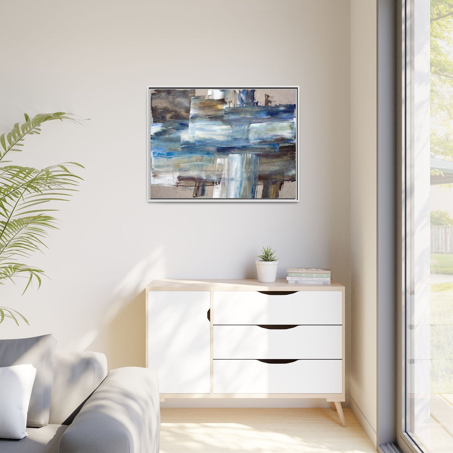 Abstract Blue Coastal Matte Canvas Framed Wall Art