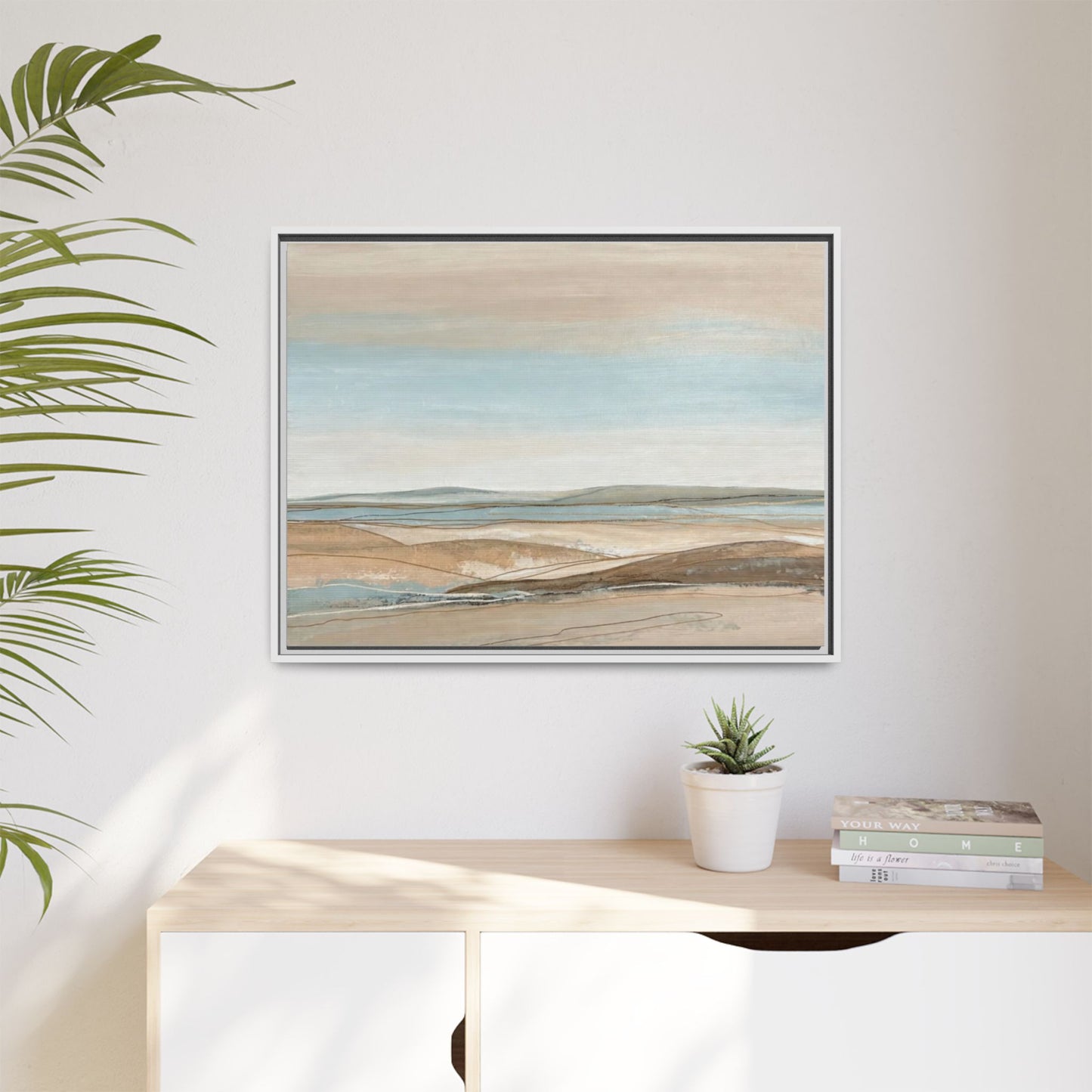 Framed Abstract Landscape Matte Canvas — Serene Coastal Horizon Wall Art