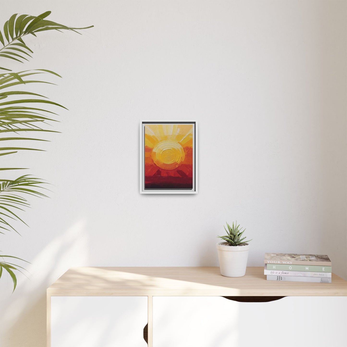 Sunburst Abstract Framed Canvas Art — Matte Multi‑Color Wall Print