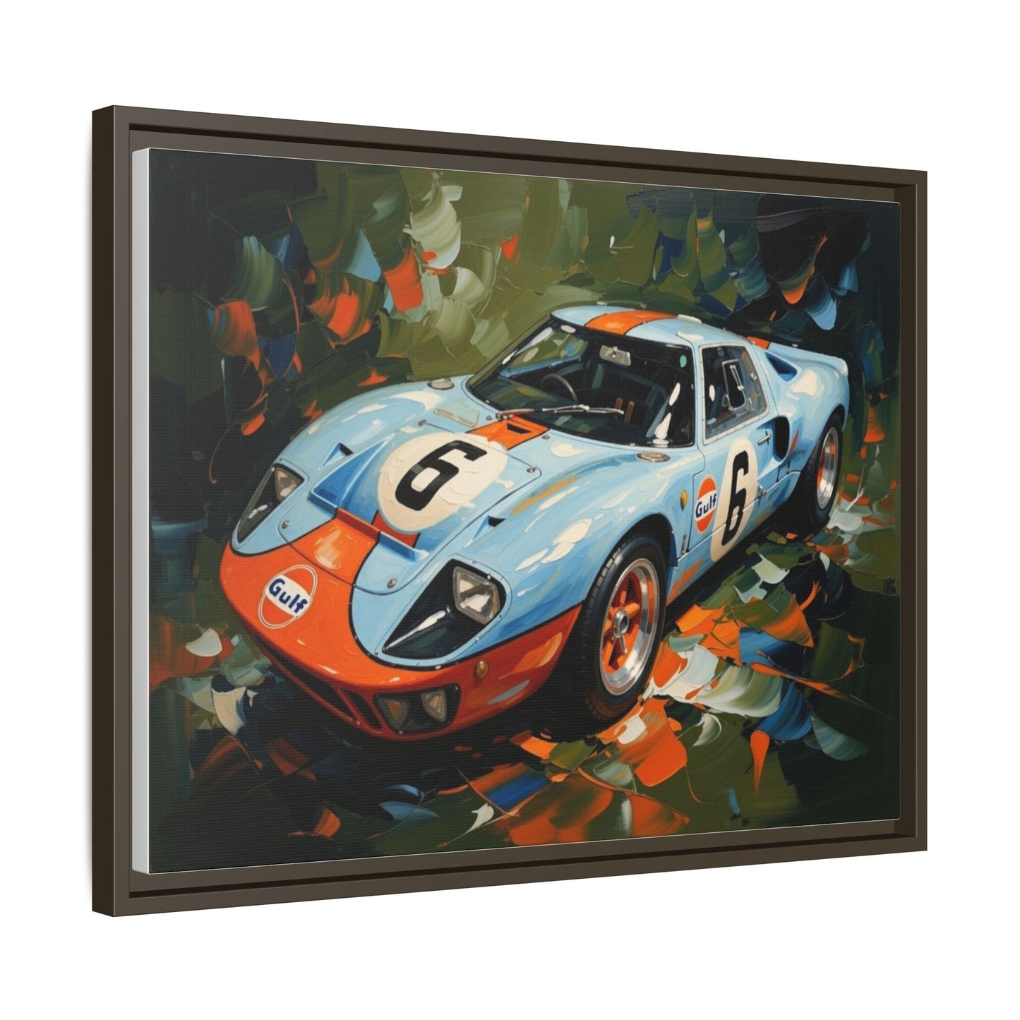 Gulf Racing GT40 Matte Framed Canvas — Vintage Sports Car Wall Art