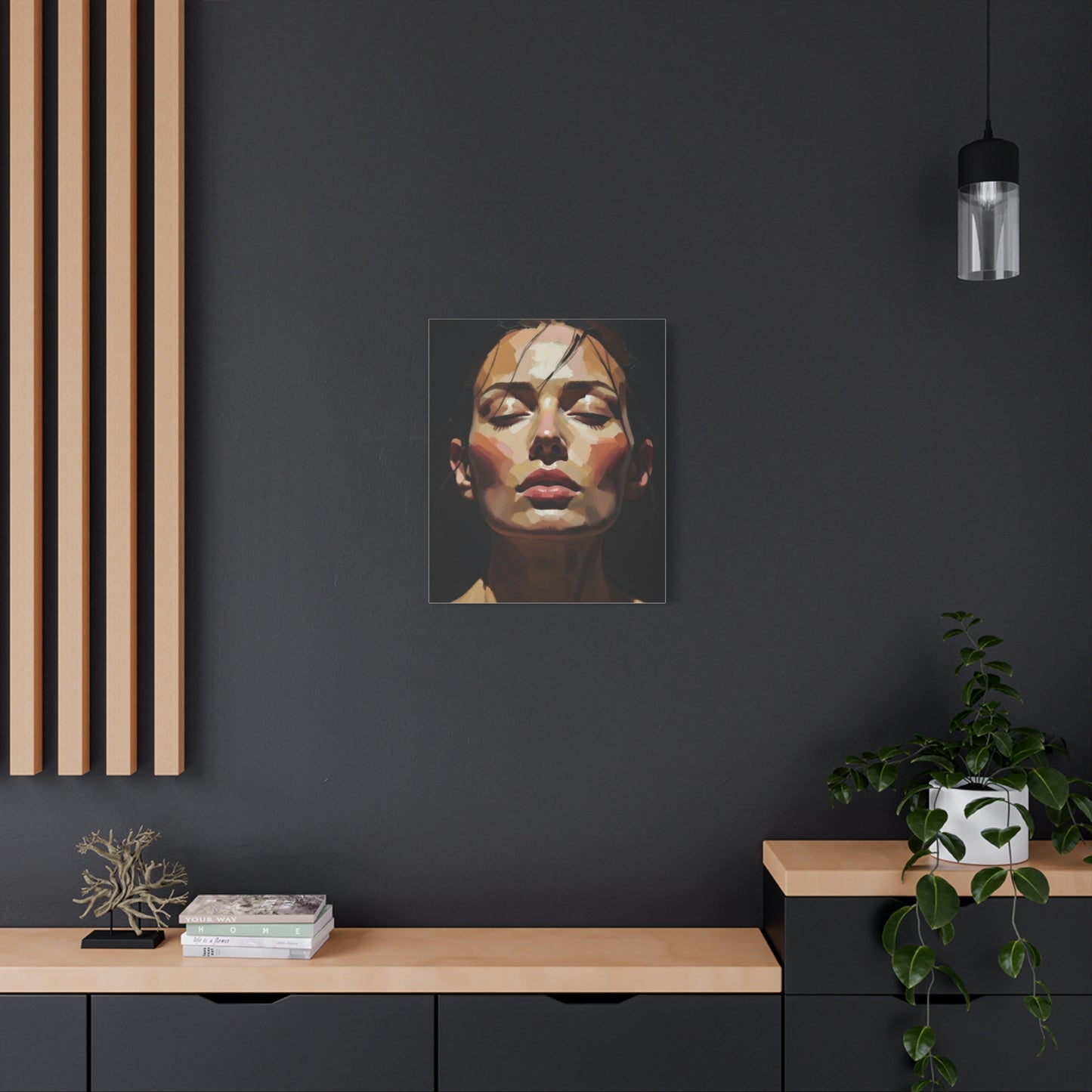 Contemporary Portrait Canvas Print — Meditative Woman Matte Stretched Wall Art