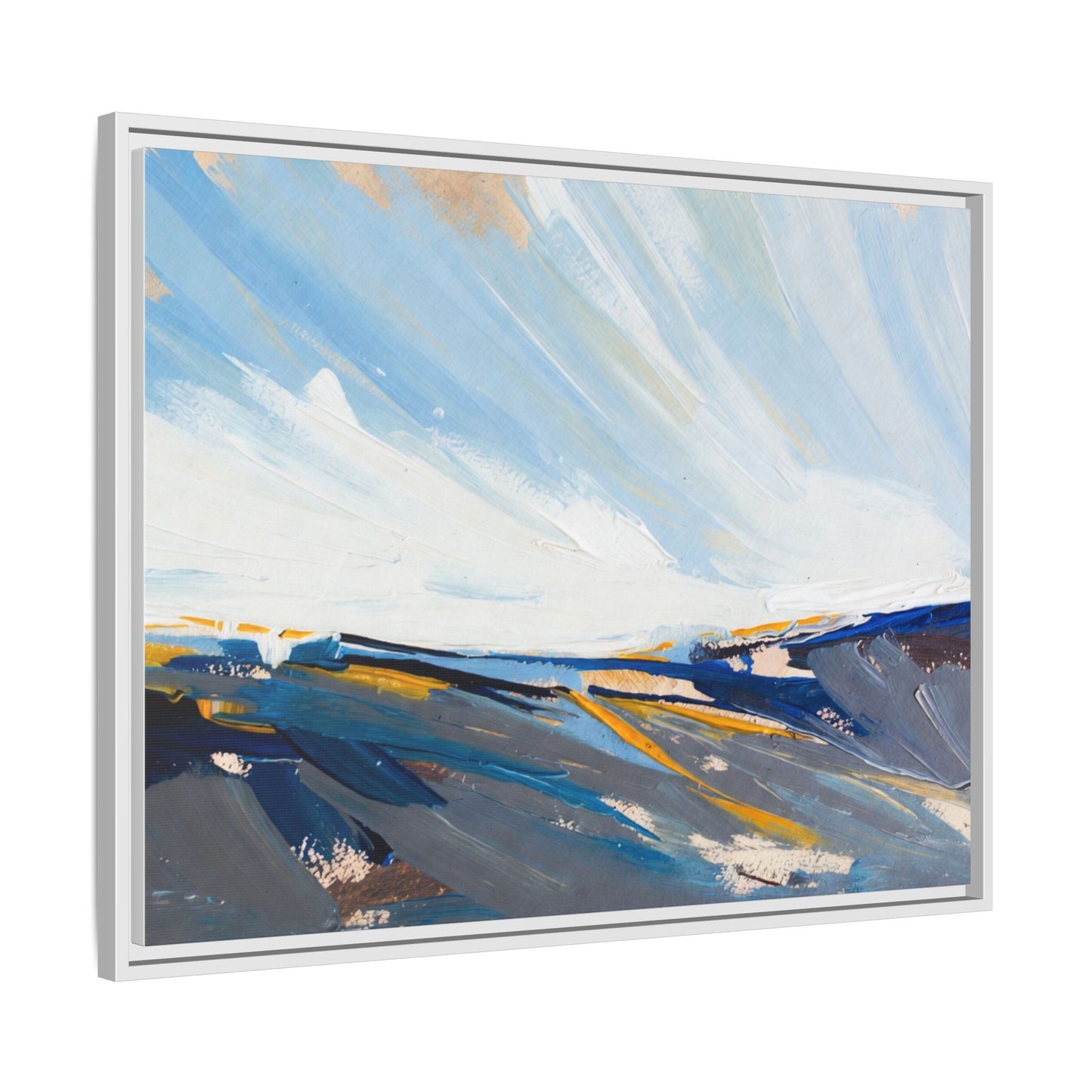 Framed Abstract Seascape Canvas Print — Matte Multi‑Color Wall Art
