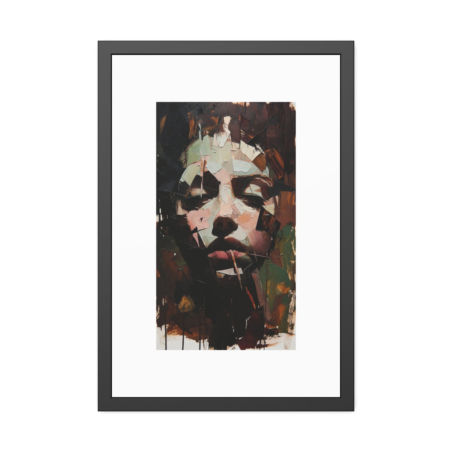 Abstract Portrait Framed Art Print — Moody Contemporary Face Poster for Home & Office